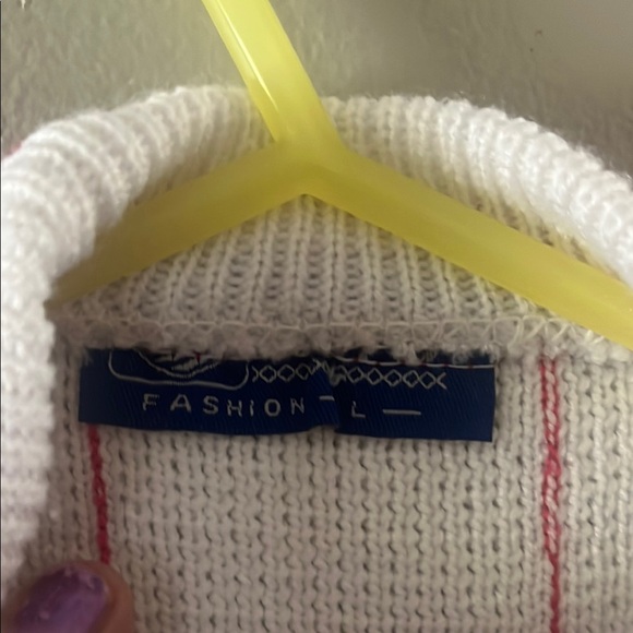 White Knit Sweater with Pink Accents - Picture 2 of 3